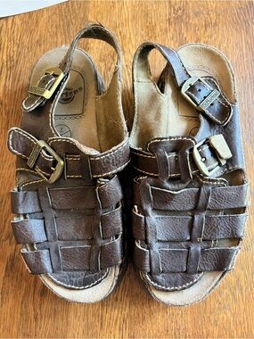 Dr. Martens Brown Leather Woven Buckle Sandals